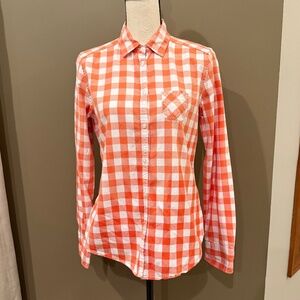 American Eagle Orange & White Gingham Women's Long Sleeve Button Up, Size 10